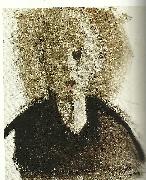 Helene Schjerfbeck sjalvportratt med rod flack oil